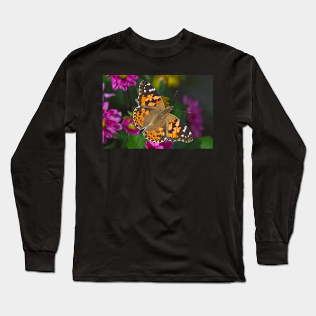 Painted Lady Butterfly (Vanessa cardui) Long Sleeve T-Shirt by MartynUK